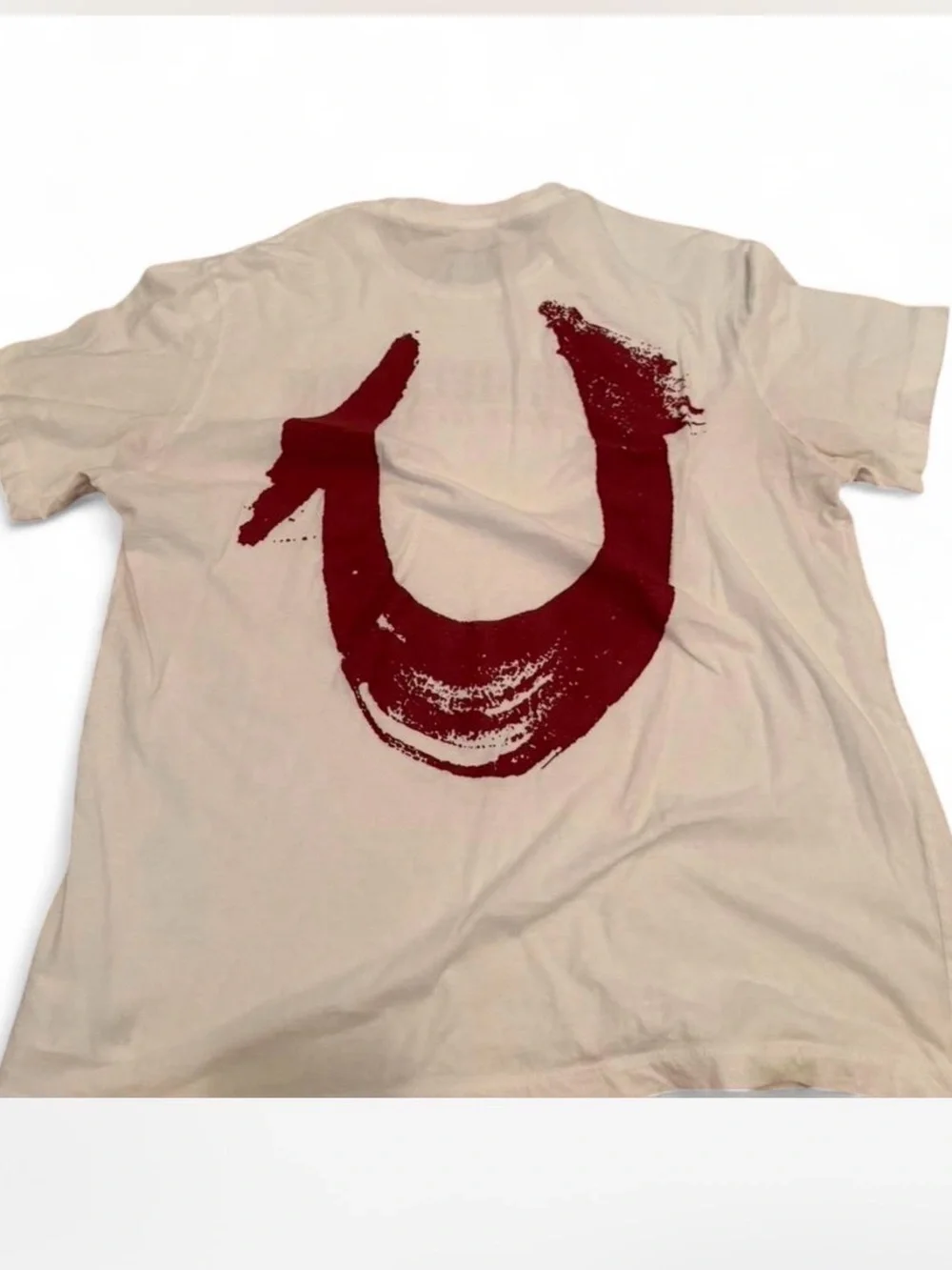 True Religion Men’s Cream Tee with Red Chest Logo